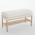 End of Bed Bench with Shelf, Linen Upholstered Storage Shoe Bench,Bedroom Bench with Metal Legs,300 LB