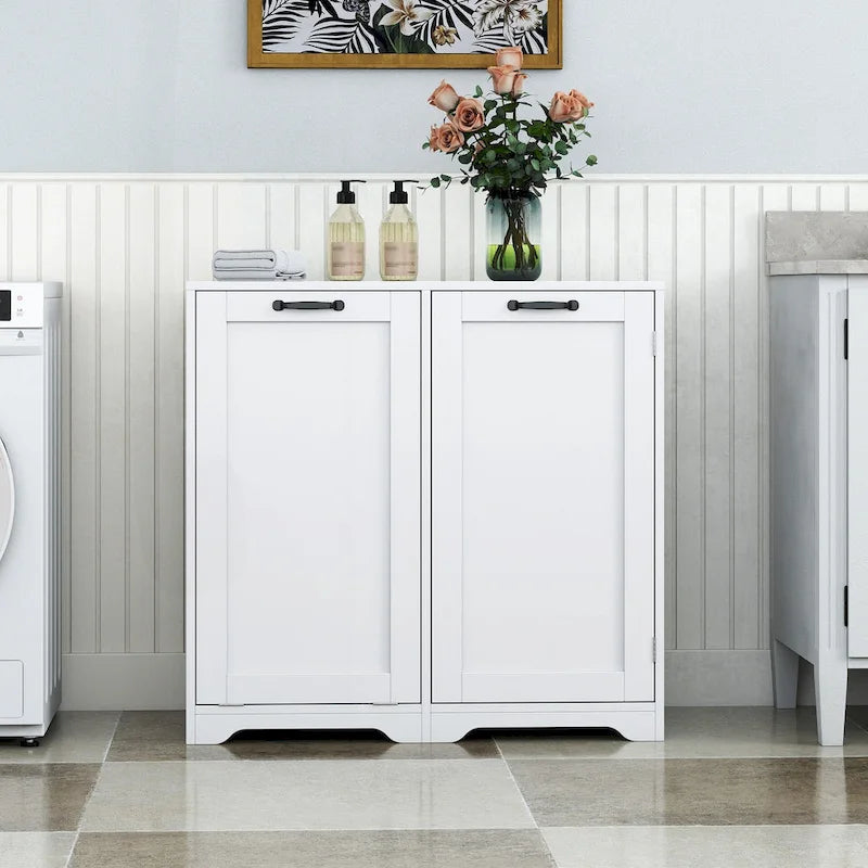Versatile Freestanding Laundry Cabinet with Adjustable Shelves and Tilt-Out Hamper