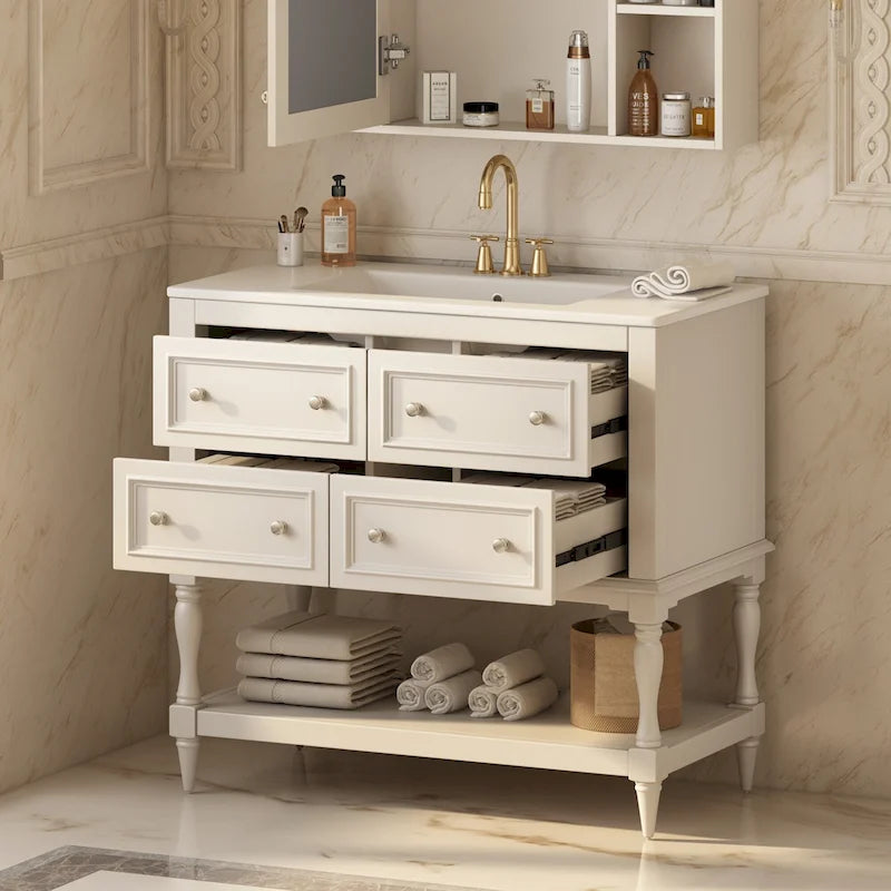 36 Bathroom Vanity Cabinet with Sink Combo Set, Undermount Ceramic Sink, Free Standing Vanity Set with 4 Drawers