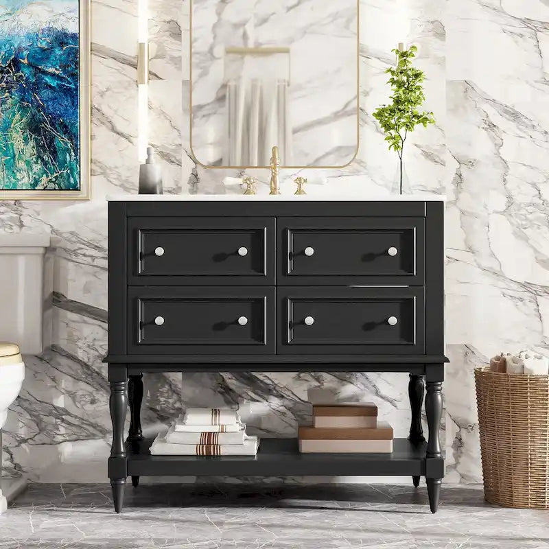 36 Bathroom Vanity Cabinet with Sink Combo Set, Undermount Ceramic Sink, Free Standing Vanity Set with 4 Drawers
