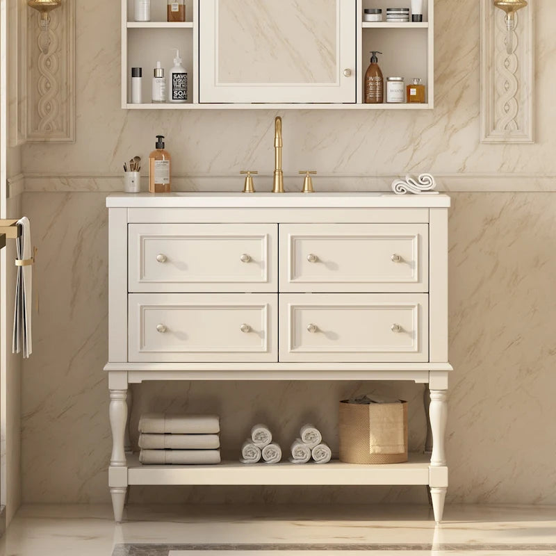 36 Bathroom Vanity Cabinet with Sink Combo Set, Undermount Ceramic Sink, Free Standing Vanity Set with 4 Drawers