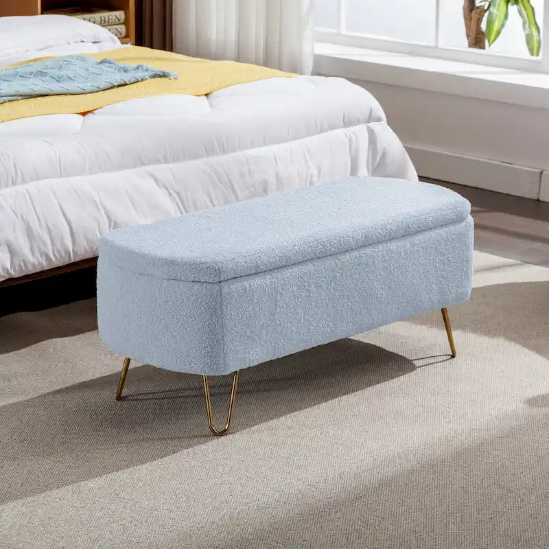 Blue Storage Ottoman Bench with Gold Legs