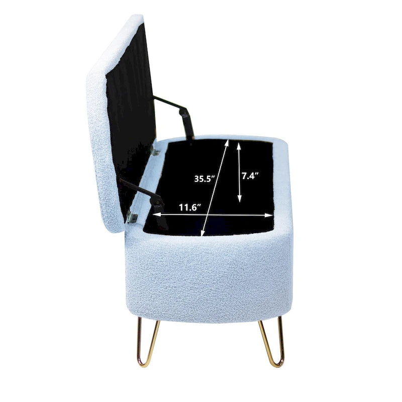 Blue Storage Ottoman Bench with Gold Legs