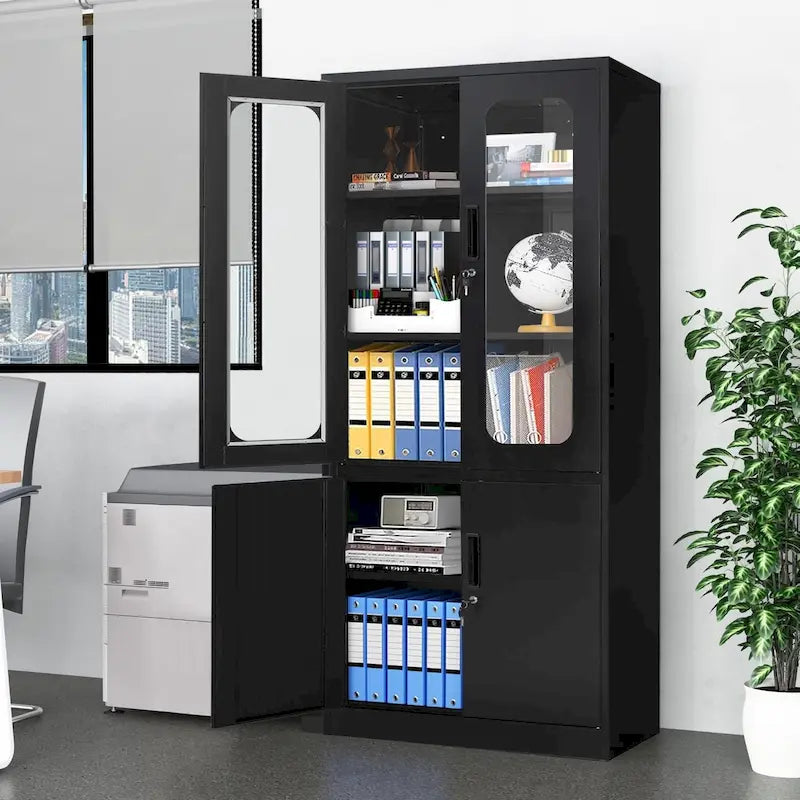 5-Tier Metal Storage Cabinet Glass Display Cabinet with Lockable Doors and Adjustable Shelves