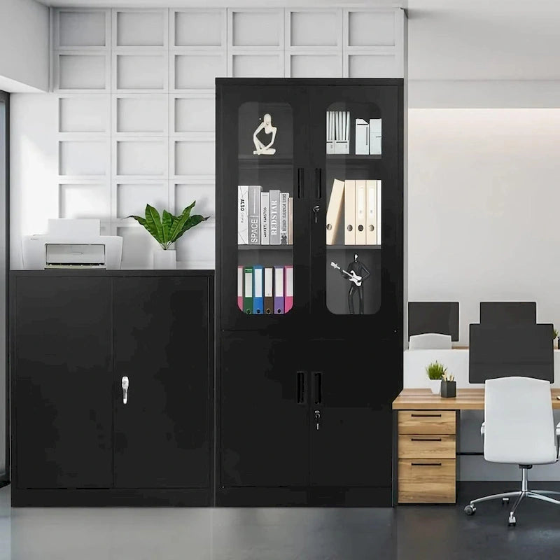 5-Tier Metal Storage Cabinet Glass Display Cabinet with Lockable Doors and Adjustable Shelves