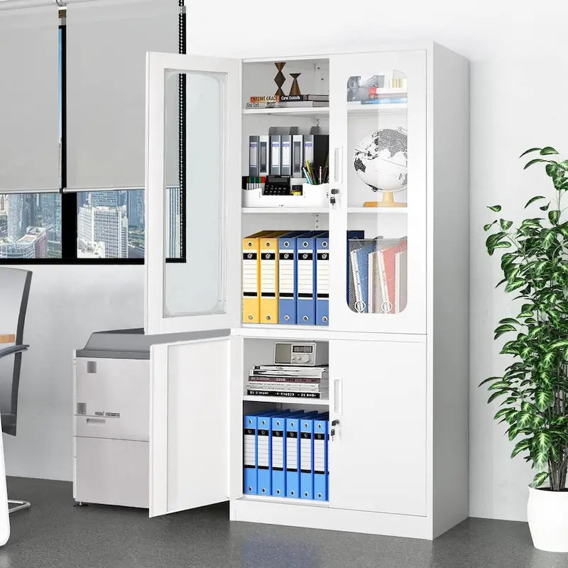 5-Tier Metal Storage Cabinet Glass Display Cabinet with Lockable Doors and Adjustable Shelves