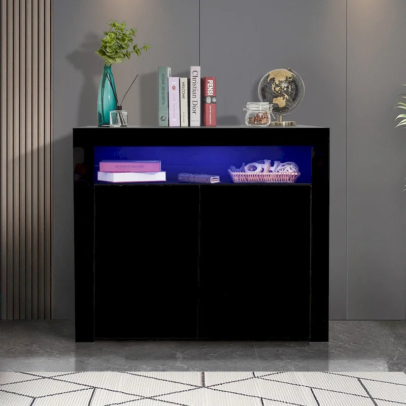 Contemporary 2-Door Storage Cabinet with LED Lights