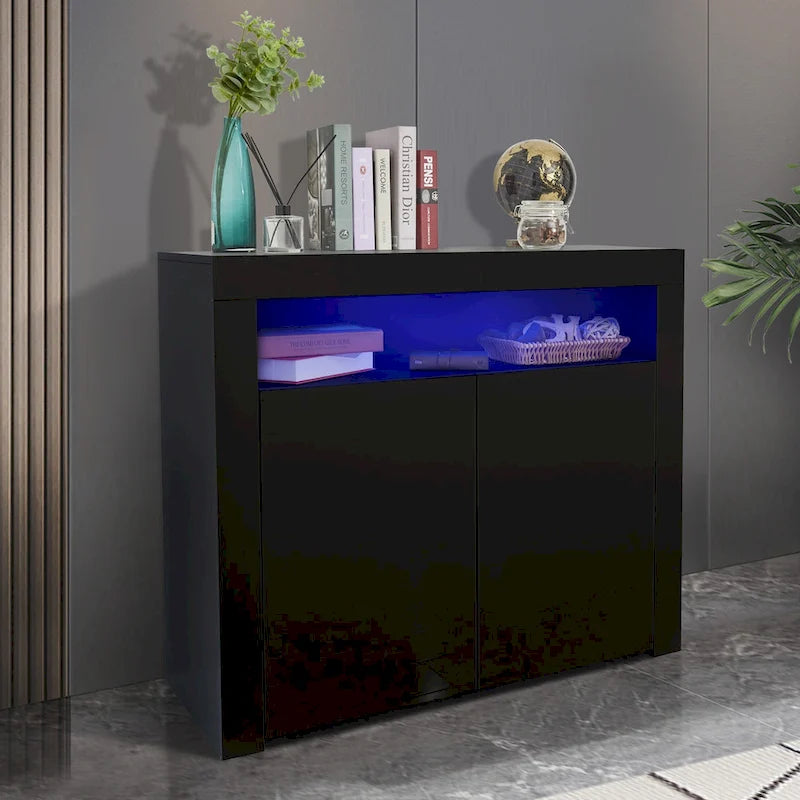 Contemporary 2-Door Storage Cabinet with LED Lights