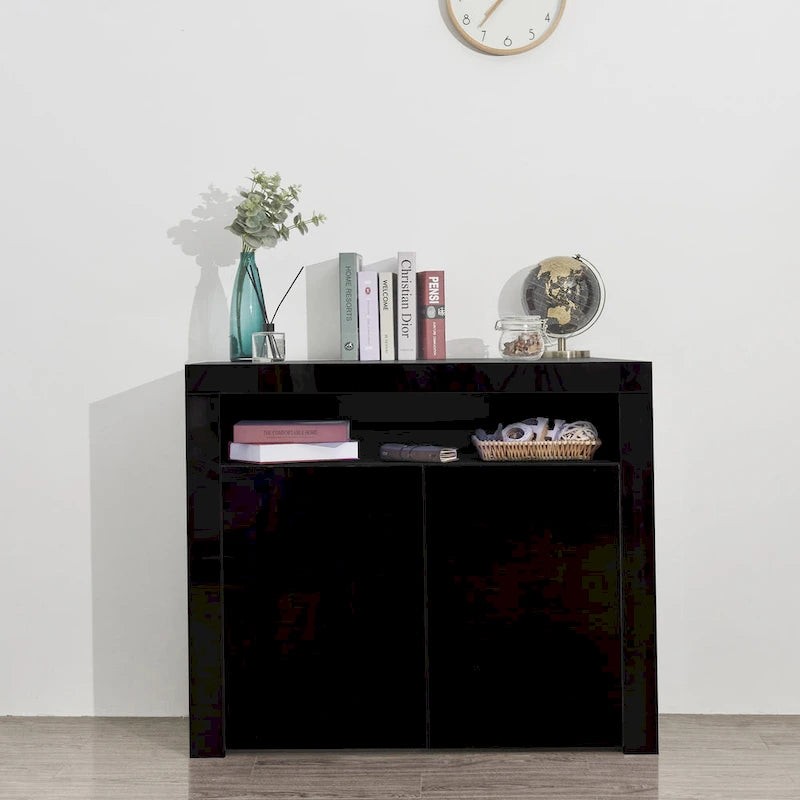 Contemporary 2-Door Storage Cabinet with LED Lights