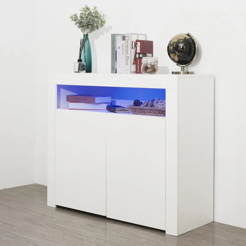 Contemporary 2-Door Storage Cabinet with LED Lights