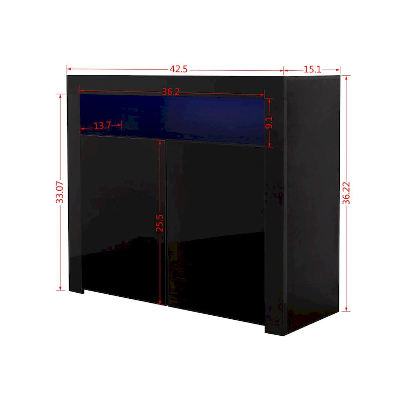 Contemporary 2-Door Storage Cabinet with LED Lights
