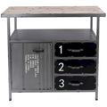 Gray Metal Industrial Cabinet with Numbers and Text