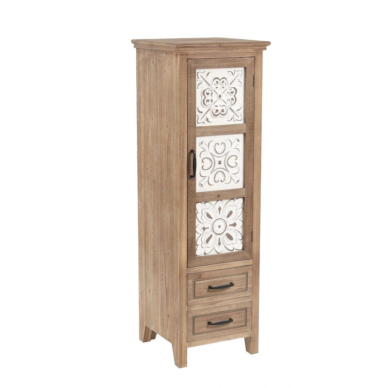 White and Brown Wood 2-Drawer and 1-Door Slim Storage Cabinet - 48.3 Tall