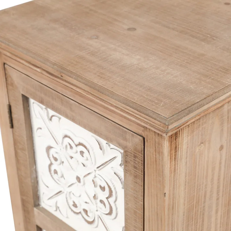 White and Brown Wood 2-Drawer and 1-Door Slim Storage Cabinet - 48.3 Tall