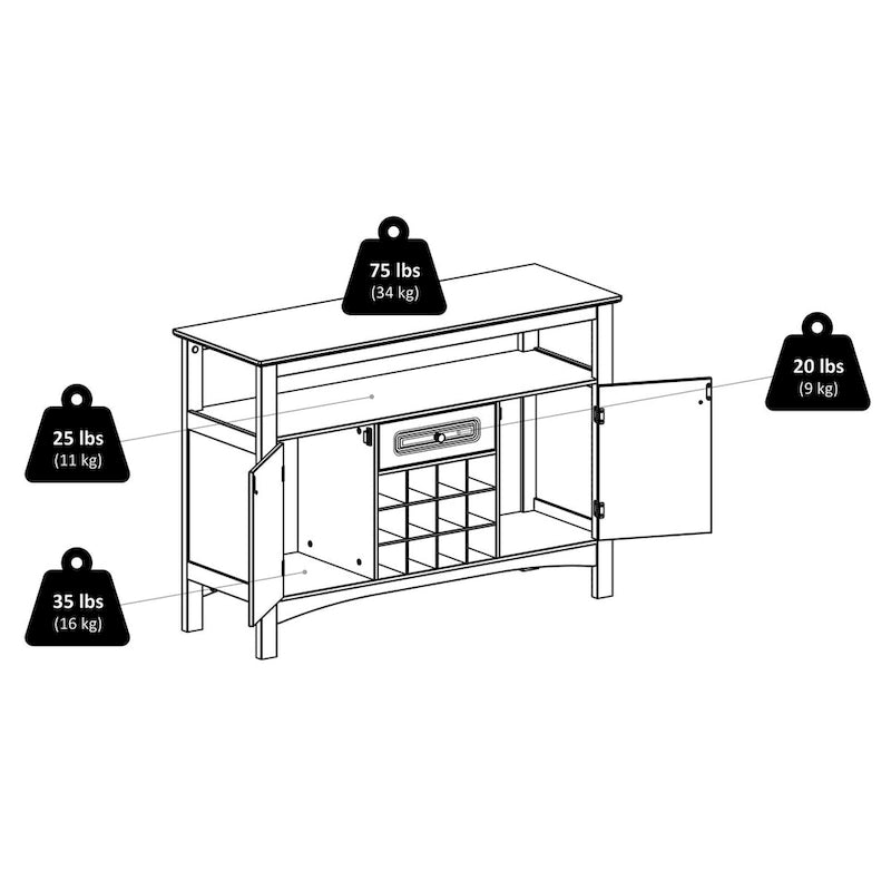 Jasper Buffet Cabinet, Black - 45.75 x 15.75 x 32.13 inches