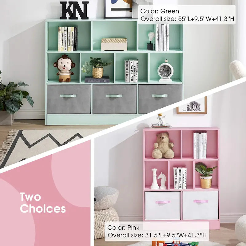 Ivinta 3-Tier Storage Bookcase for Kids, Simple Wood Display Cabinet for Bedroom