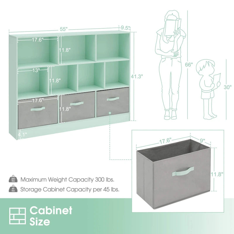 Ivinta 3-Tier Storage Bookcase for Kids, Simple Wood Display Cabinet for Bedroom