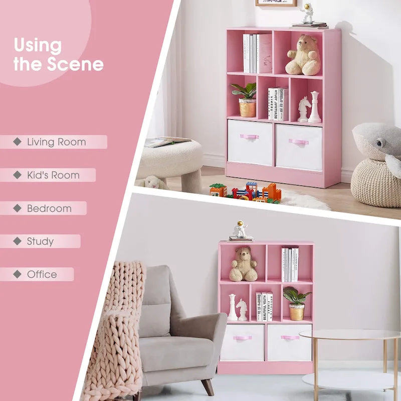 Ivinta 3-Tier Storage Bookcase for Kids, Simple Wood Display Cabinet for Bedroom