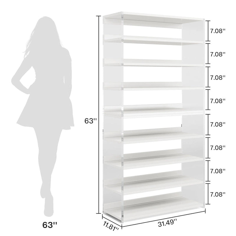 9-Tier Wood Shoe Storage Rack with Acrylic Side for Entryway