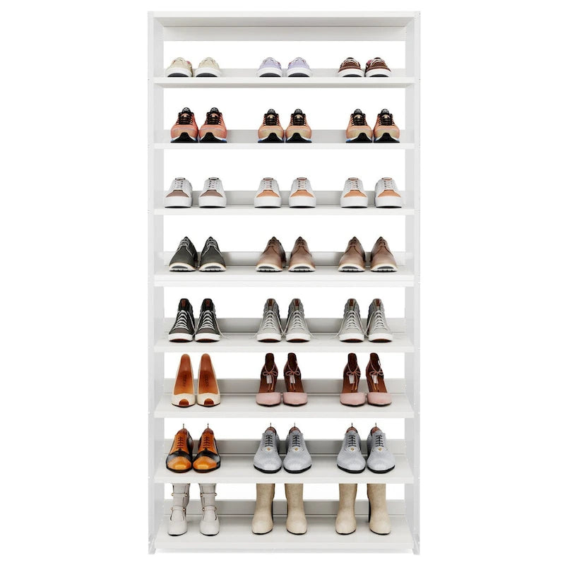 9-Tier Wood Shoe Storage Rack with Acrylic Side for Entryway