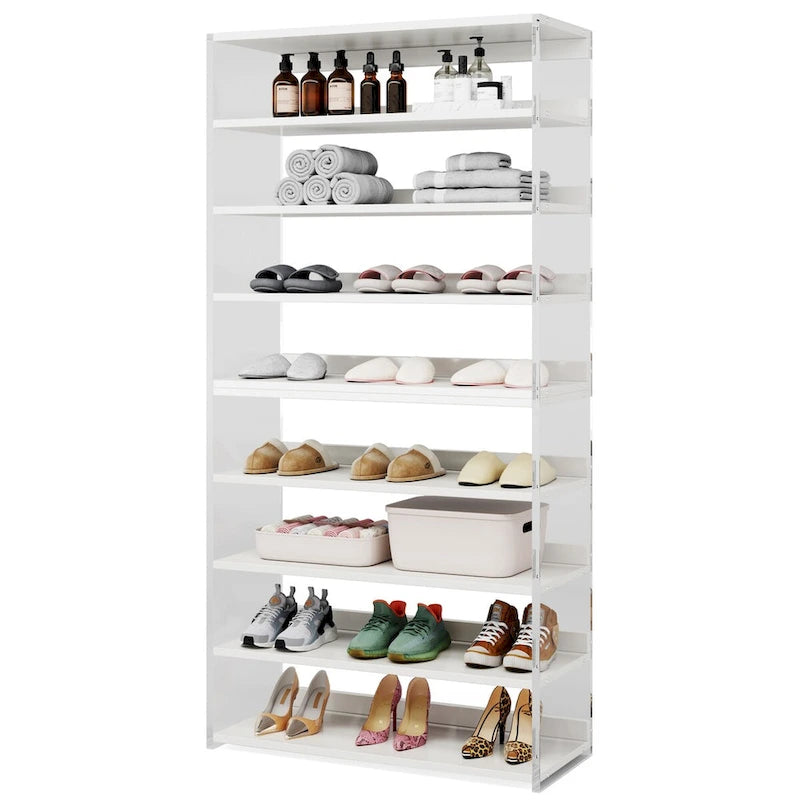 9-Tier Wood Shoe Storage Rack with Acrylic Side for Entryway