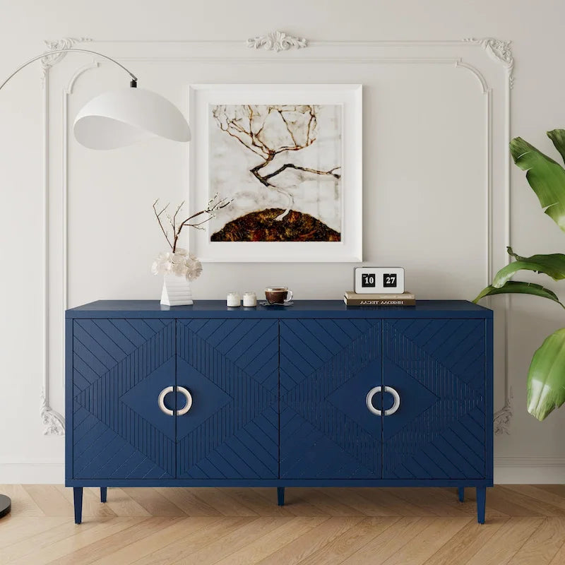 Stylish and Functional 4-Door Storage Cabinet with Pine Legs and MDF