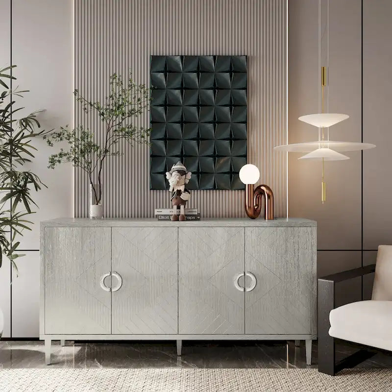 Stylish and Functional 4-Door Storage Cabinet with Pine Legs and MDF