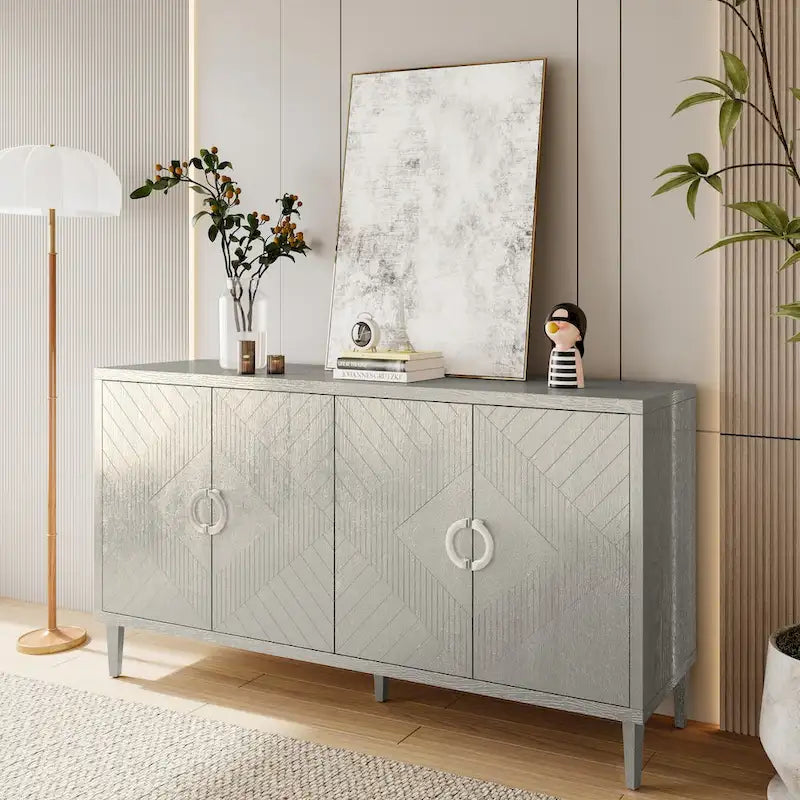 Stylish and Functional 4-Door Storage Cabinet with Pine Legs and MDF