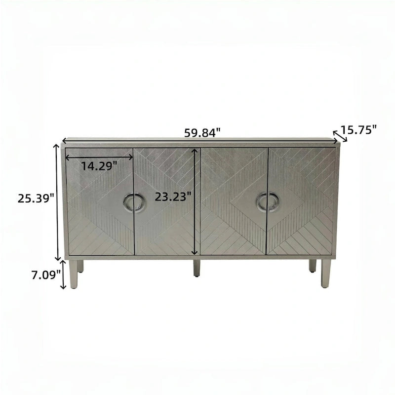 Stylish and Functional 4-Door Storage Cabinet with Pine Legs and MDF