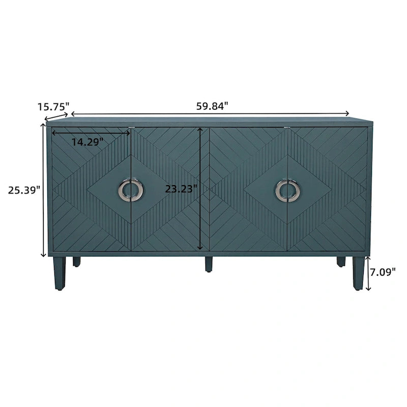 Stylish and Functional 4-Door Storage Cabinet with Pine Legs and MDF