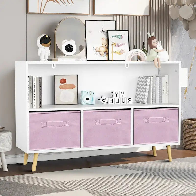 Modern Stylish Wooden Storage Cabinet with Three Collapsible Fabric Drawers