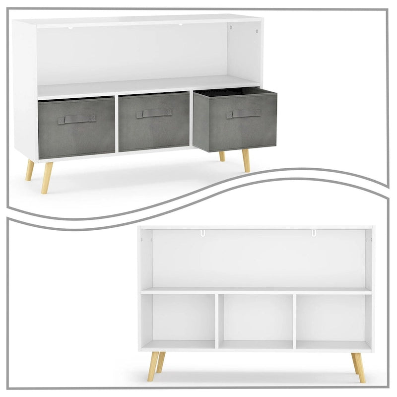 Modern Stylish Wooden Storage Cabinet with Three Collapsible Fabric Drawers