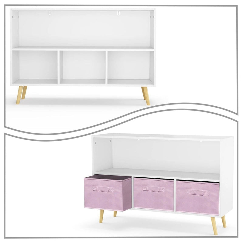 Modern Stylish Wooden Storage Cabinet with Three Collapsible Fabric Drawers