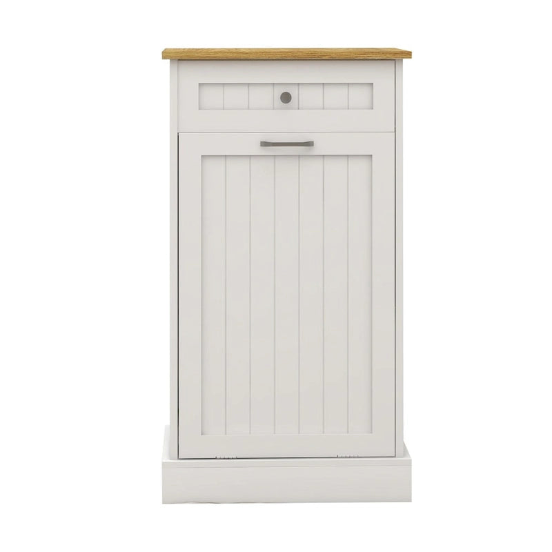 Freestanding Kitchen Trash Cabinet, Modern Wood 20-Inch Tilt-Out Trash Cabinet with Storage Drawer