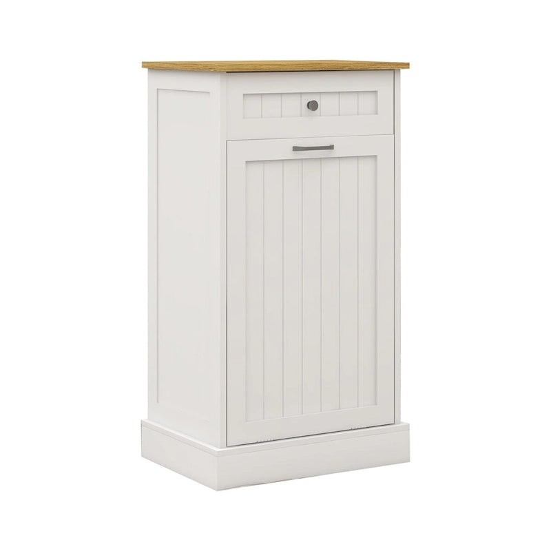 Freestanding Kitchen Trash Cabinet, Modern Wood 20-Inch Tilt-Out Trash Cabinet with Storage Drawer