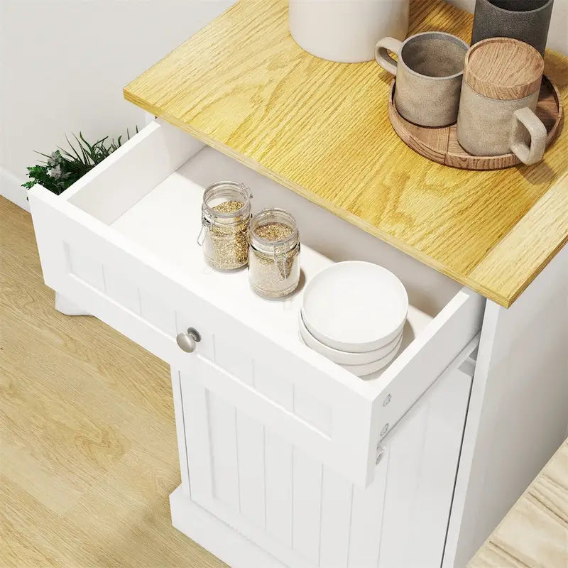 Freestanding Kitchen Trash Cabinet, Modern Wood 20-Inch Tilt-Out Trash Cabinet with Storage Drawer