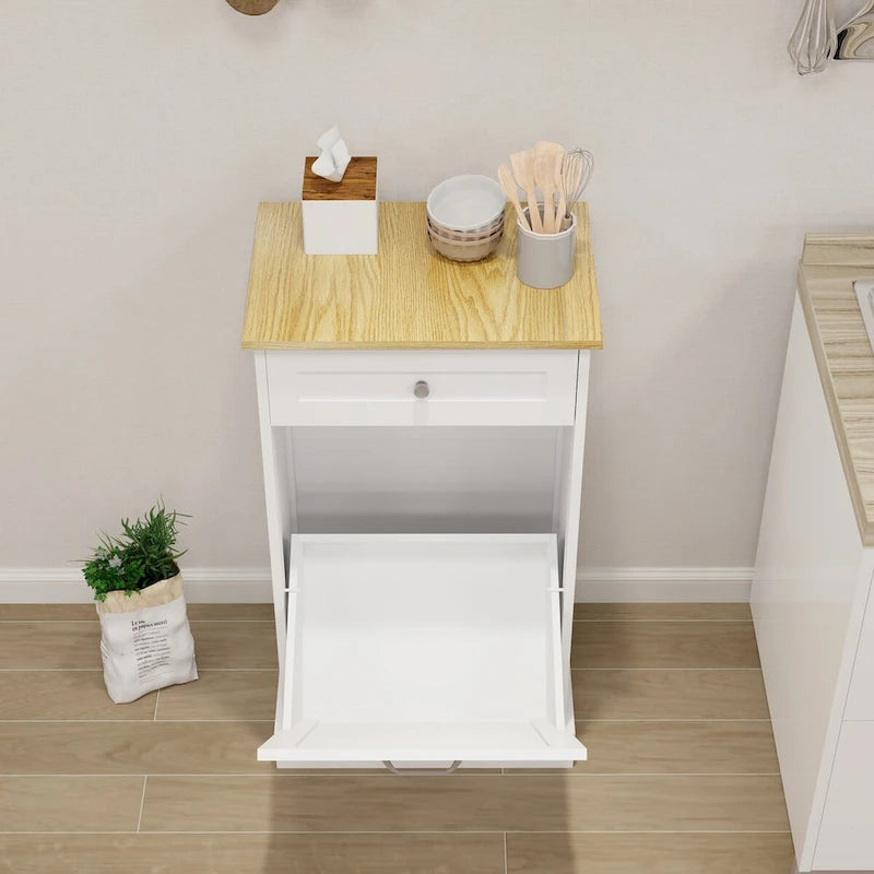 Freestanding Kitchen Trash Cabinet, Modern Wood 20-Inch Tilt-Out Trash Cabinet with Storage Drawer