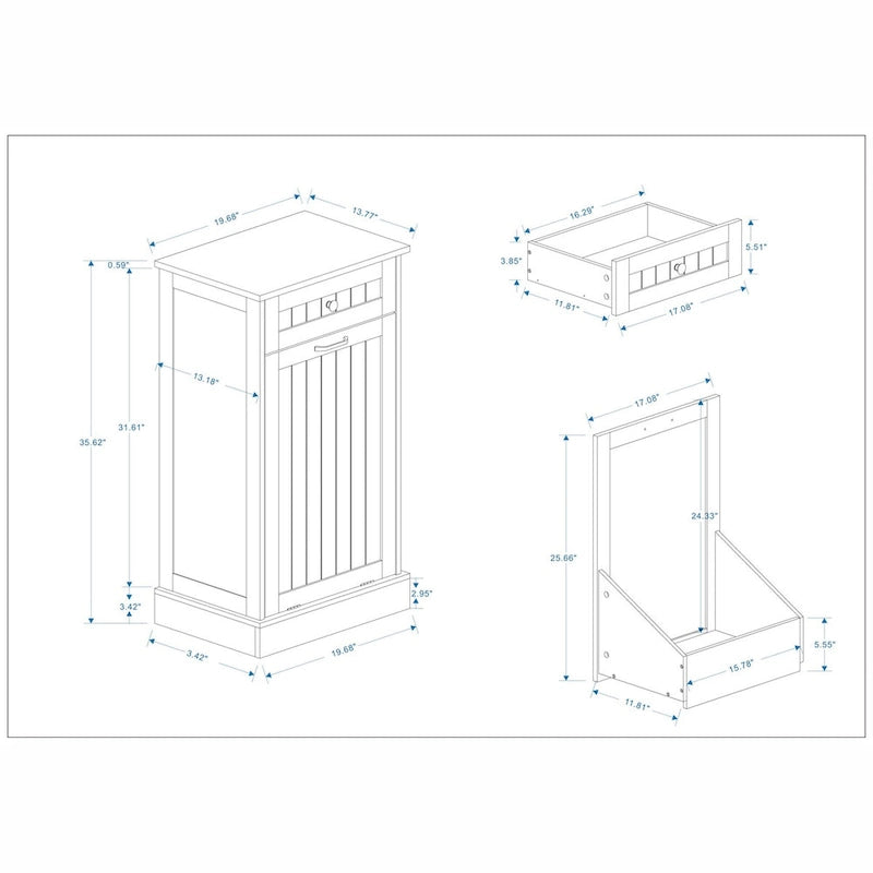 Freestanding Kitchen Trash Cabinet, Modern Wood 20-Inch Tilt-Out Trash Cabinet with Storage Drawer