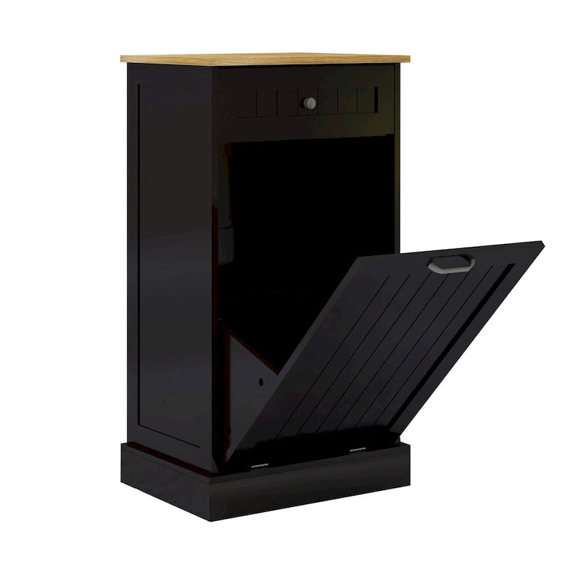 Freestanding Kitchen Trash Cabinet, Modern Wood 20-Inch Tilt-Out Trash Cabinet with Storage Drawer