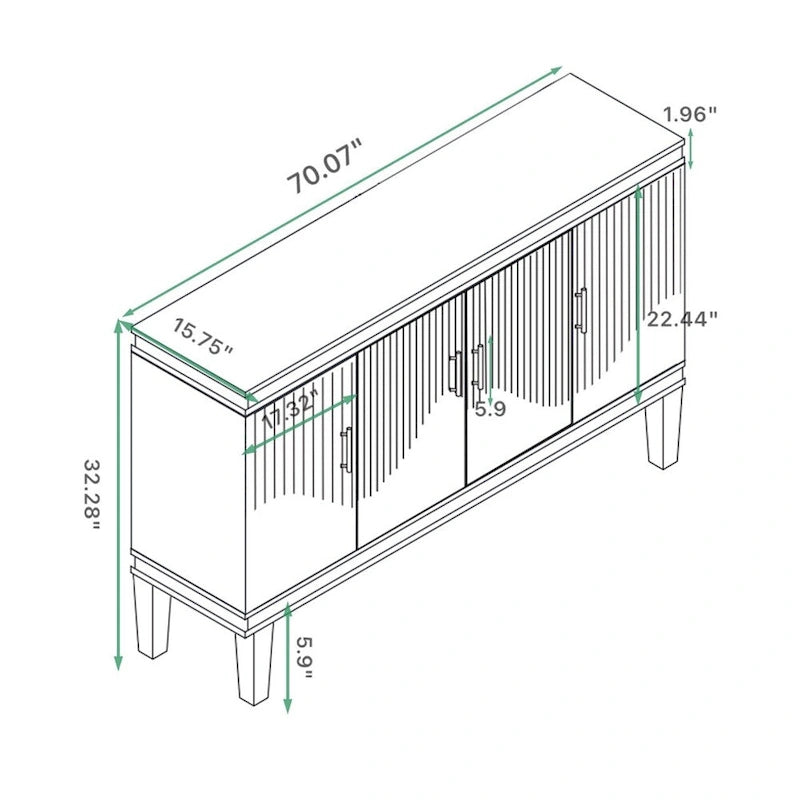 70.07 Wood Storage Cabinet with 4 Doors and Adjustable Shelves