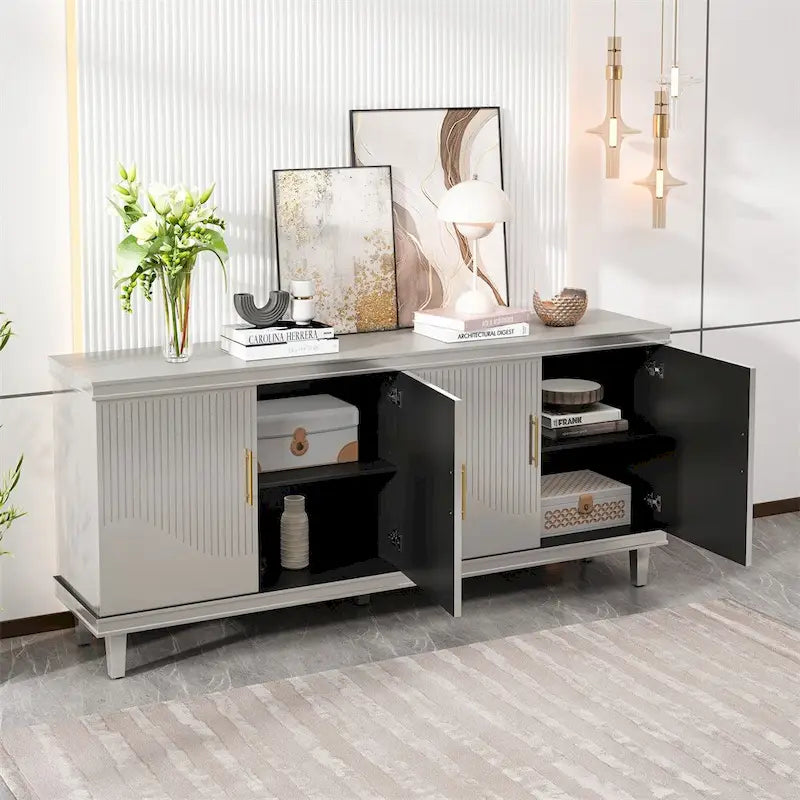 70.07 Wood Storage Cabinet with 4 Doors and Adjustable Shelves