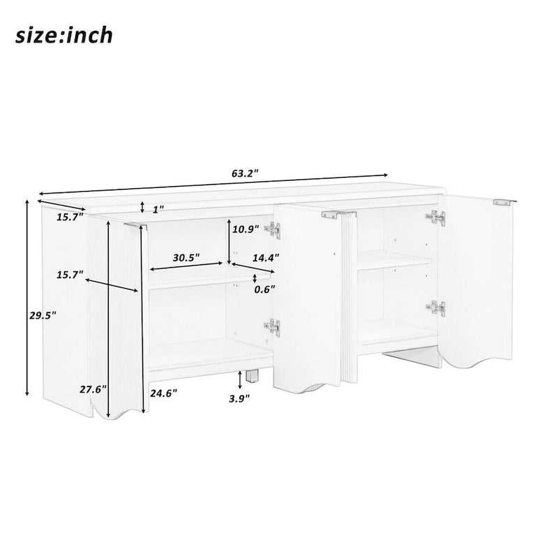 Four-Door Cabinet with Vertical Stripes and Wavy Design