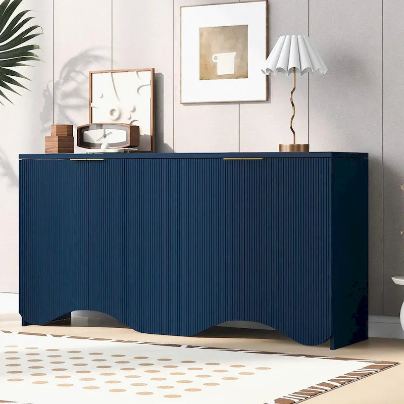 Four-Door Cabinet with Vertical Stripes and Wavy Design