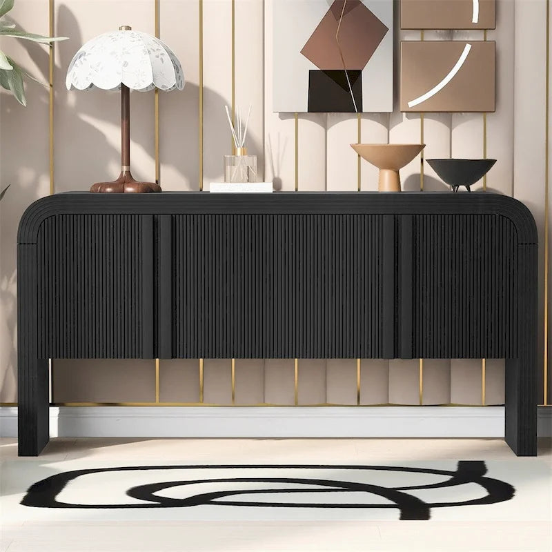 Striped Storage Cabinet with 4 Doors, Adjustable