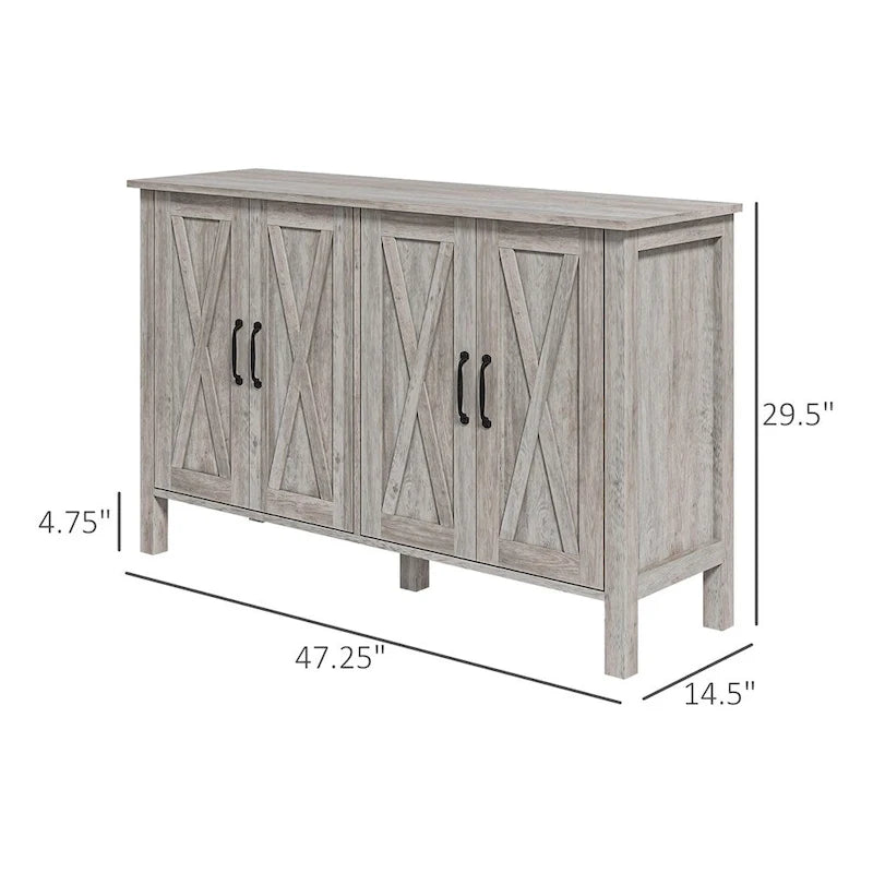 Wood Buffet Cabinet with 4 Barn Doors and 2 Adjustable Shelves - N/A