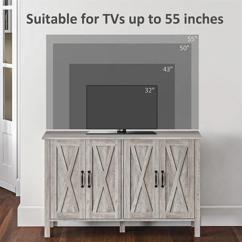 Wood Buffet Cabinet with 4 Barn Doors and 2 Adjustable Shelves - N/A