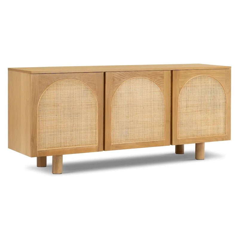 Poly & Bark Archi 70 Sideboard - Oak Wood with Cane Webbing Door Fronts