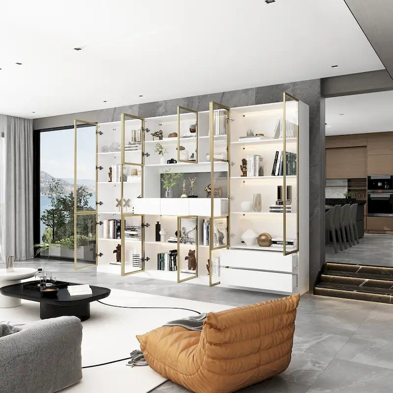 Sleek Tall Modular Display Cabinet with LED Lighting