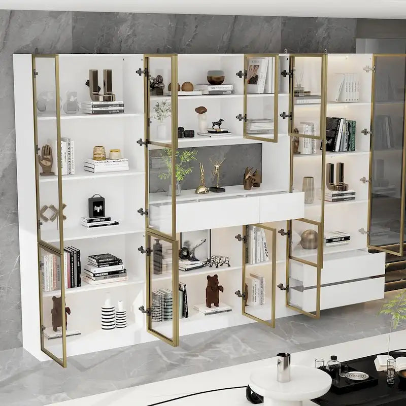Sleek Tall Modular Display Cabinet with LED Lighting