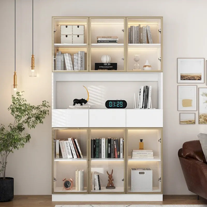 Sleek Tall Modular Display Cabinet with LED Lighting